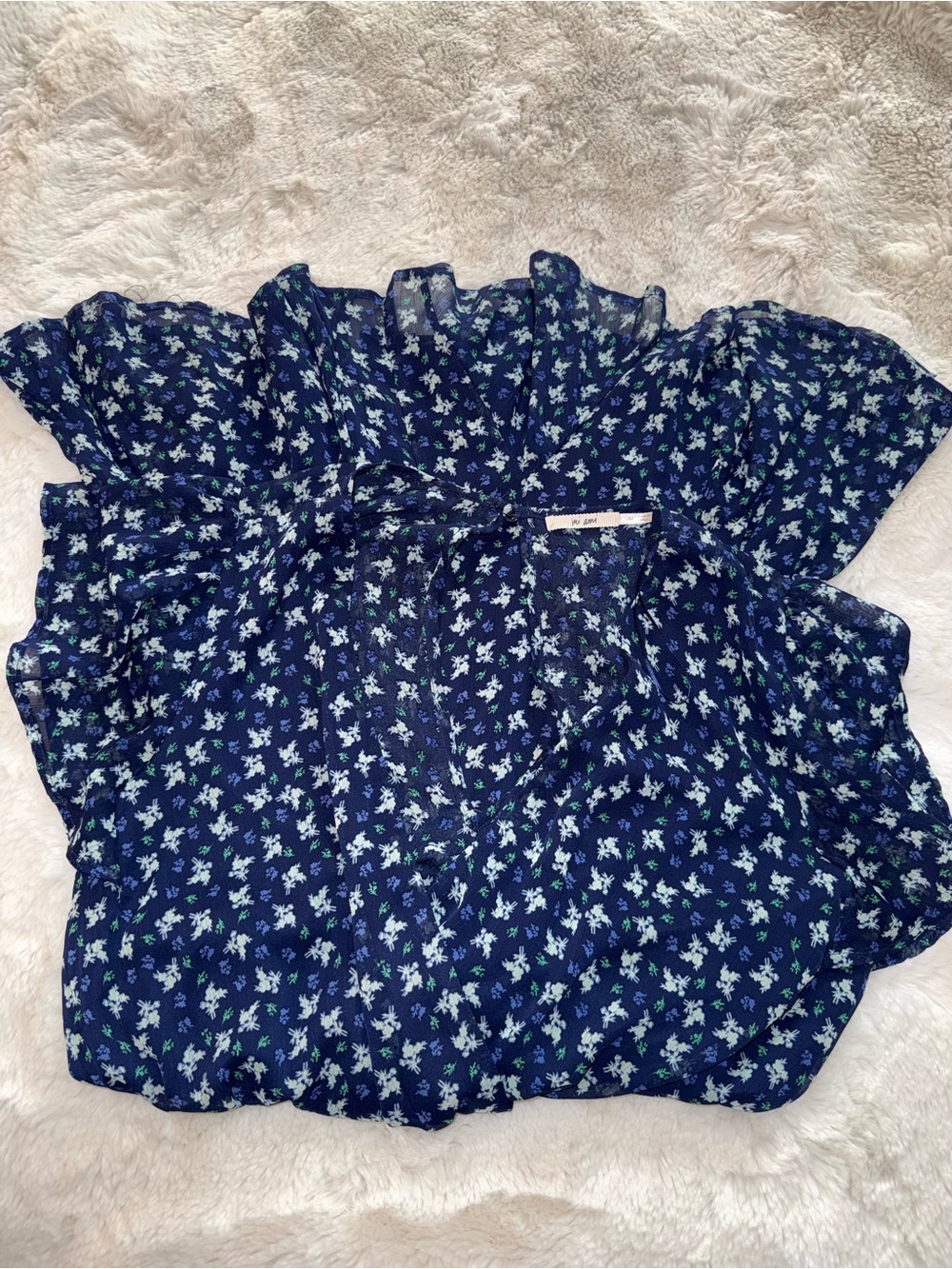 Navy Floral Short Sleeve Blouse